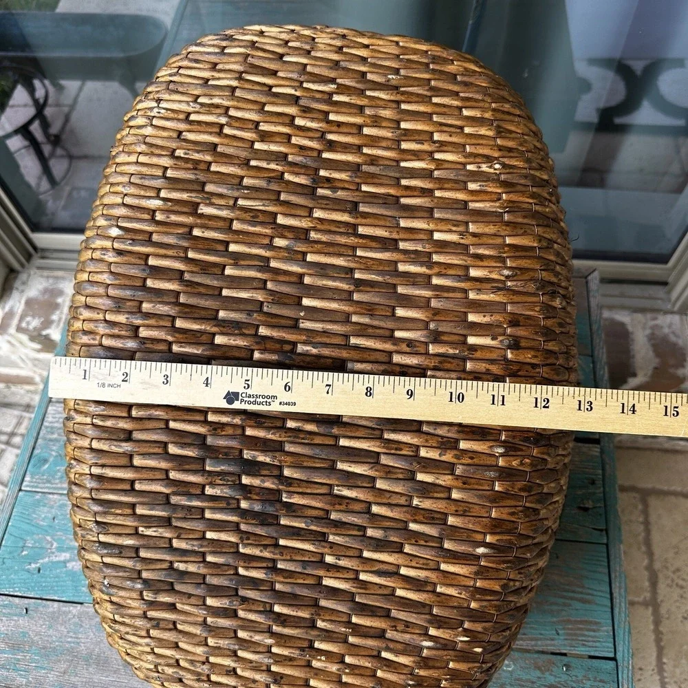 VTG Antique Asian‎ Willow Basket 18x13x12 Inch Wood Handle Large Hand Woven